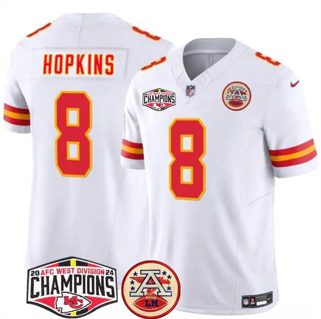 Mens Kansas City Chiefs #8 DeAndre Hopkins White F.U.S.E. 2024 AFC West Division Champions Vapor Limited Stitched Jersey